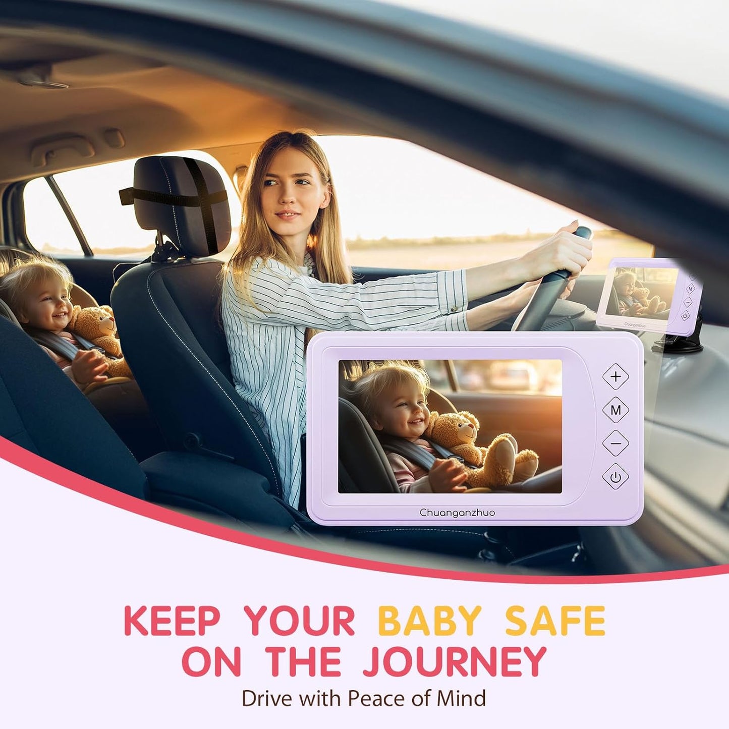 Baby Car Camera USB with No.1 Clarity, 5'' HD 1080P IPS Baby Car Monitor with 3X Zoom, Backseat/Carseat/Rear Seat Camera with Ultra Night Vision, Easy No-Damage Install, S100P(5inch Black)