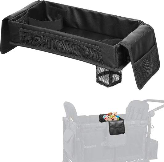 Stroller Snack Tray with Anti-Falling Bottle Holders for Wonderfold Wagon,Waterproof Faux Leather Interior,Easy to Install and Remove( W1,W2)