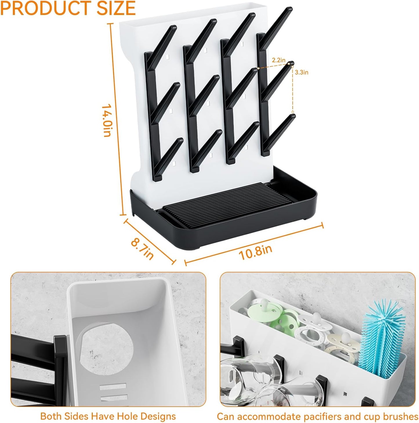 SuoXing Vertical Baby Bottle Drying Rack,Space Saving Countertop Baby Drying Rack for Bottles,Large Baby Bottle Station Stand,Bottle Rack Dryer for Brushes,Pacifiers,Baby Accessories Organizer,Grey