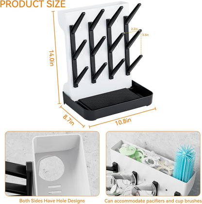SuoXing Vertical Baby Bottle Drying Rack,Space Saving Countertop Baby Drying Rack for Bottles,Large Baby Bottle Station Stand,Bottle Rack Dryer for Brushes,Pacifiers,Baby Accessories Organizer,Grey