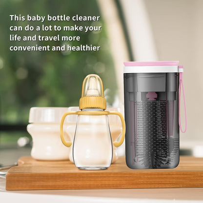 WHNLTravel Baby Bottle Brush Set with Bottle Cleaner Brush Set and Drying Rack,Gift for Newborn Mothers, Suitable for Travel and Home(Yellow)