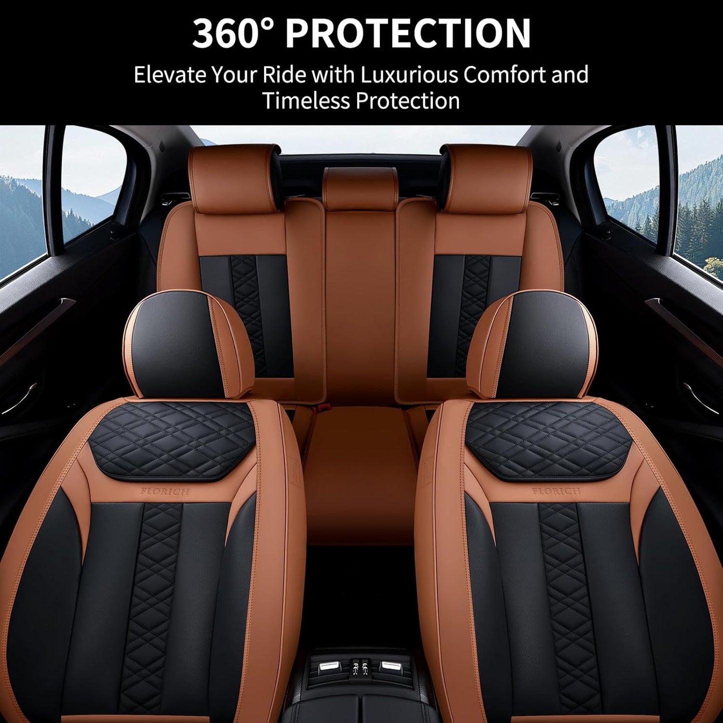 FLORICH Car Seat Covers Full Set, Automotive Seat Covers, Black Car Seat Cover, Waterproof Seat Protectors Universal fit for Car Truck Van SUV - Black