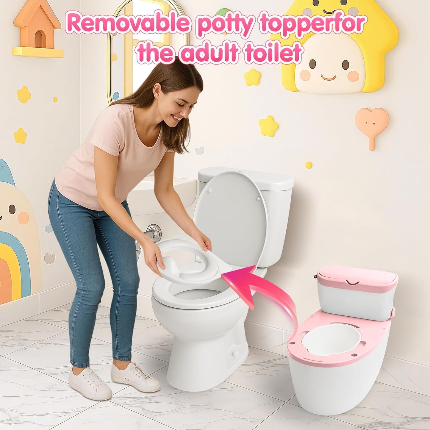 TOSGN 3-in-1 Toddler Potty Training Toilet, for Ages 6 Months+, Realistic Potty Training Seat with Flushing Sound, Wipes Storage, Toilet Paper Holder