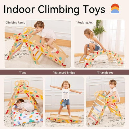 WINGYZ Pikler Triangle Set, Montessori Foldable 8-in-1 Jungle Gym & Reversible Animal Slide, Patent-Protected Climbing Set, Safe 2.35" Gap ASTM F963 Standards for Toddlers 18 Months-7 Years (Rainbow)
