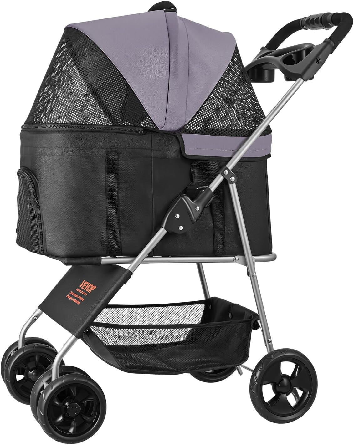 VEVOR Pet Stroller, 44 lbs Weight Capacity, Foldable Dog Cart, 4 Wheels Cats Stroller with Mesh Windows & Revrsible Handle, Portable Pet Carrier with Brake, for Small to Medium Pets