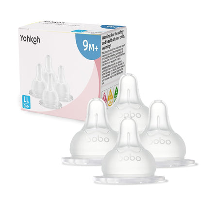 YOHKOH Baby Bottle Nipples for Wide Neck Bottles, 100% Natural Feel Silicone Nipples, BPA-Free (3m+, M, 4 Counts)