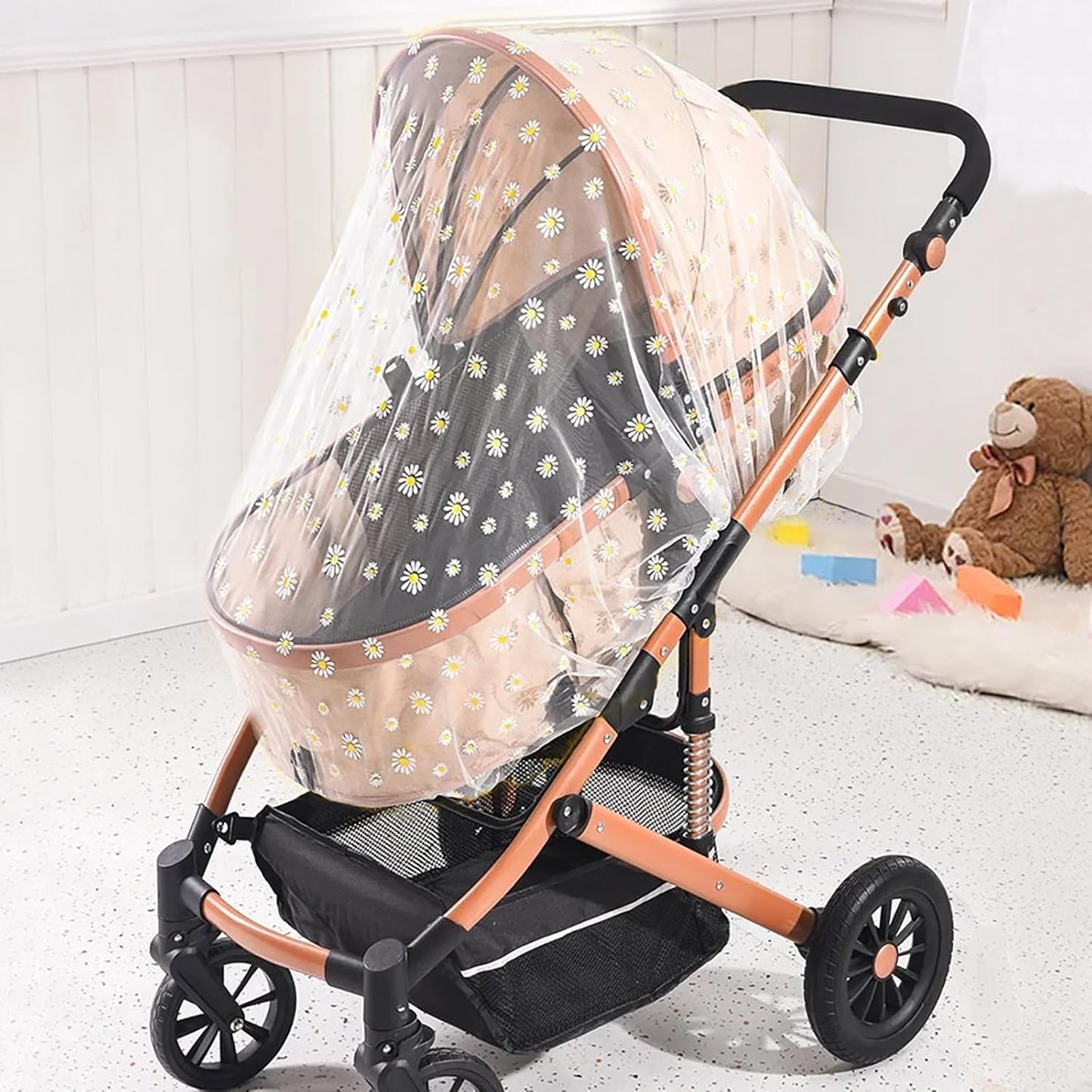 Mosquito Net for Stroller,Baby Pram Net Portable Star Print Stroller Netting Cover Perfect Bug Net for Strollers,Bassinets,Mini Crib,Cradles and Playards (White Star), yecwz002