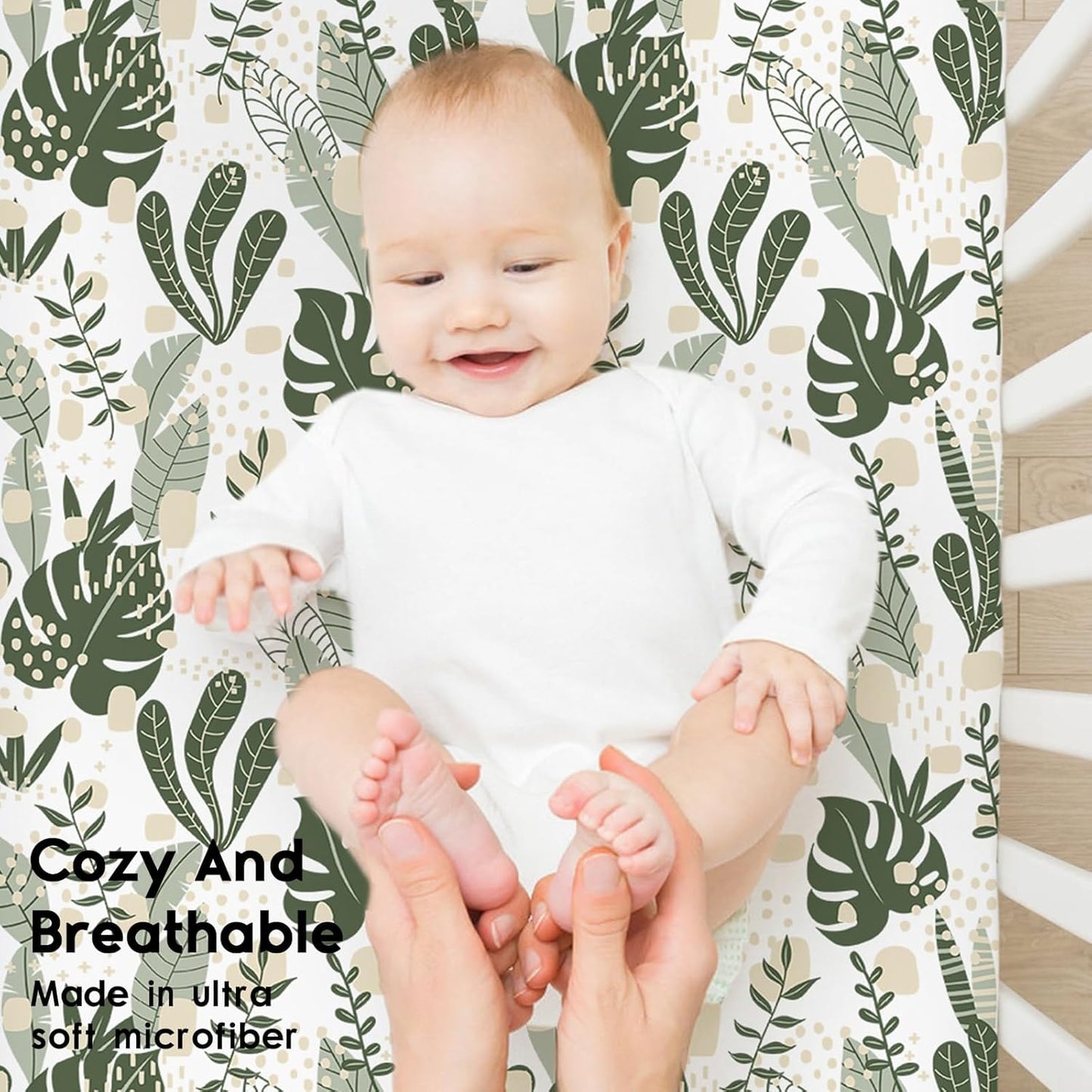 Yoofoss Pack and Play Sheets Fitted, Mini Crib Sheets 2-Pack for Pack N Play Mattress, Stretchy Playard Sheet, Soft and Breathable Green+Giraff