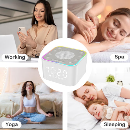 Sound Machine with Alarm Clock: 30 Non-Looping Sleep Sounds - White Noise Alarm Clock for Natural Wake Up - Adjustable Volume & Light, Memory Function, Sleep Timer (Black)