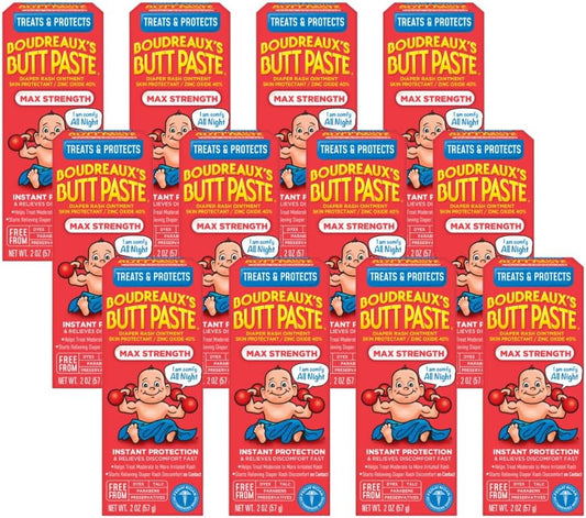 Boudreaux’s Butt Paste Diaper Rash Ointment, Baby Rash Cream Skin Protectant, Fast Relief, Soothing Barrier Cream, Original, Maximum Strength, 2 Ounce Tube (Variety Pack of 2)