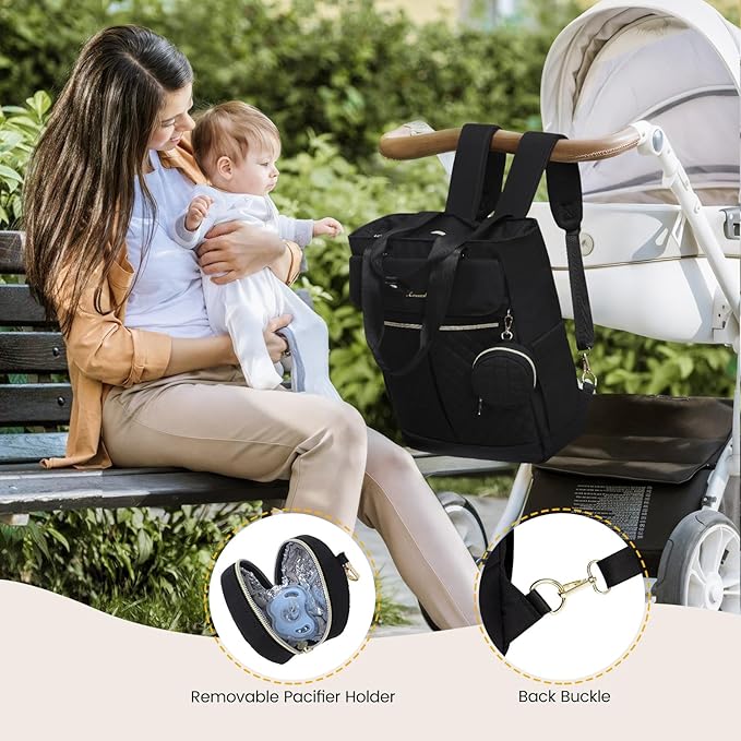 LOVEVOOK Diaper Bag Backpack,Diaper Tote Bag with Insulated Pockets,Baby Bag for Girl Boy with Changing Pad,Large Baby Diaper Bag with Pacifier Case,Anti-Theft Travel Backpack for Women,Black