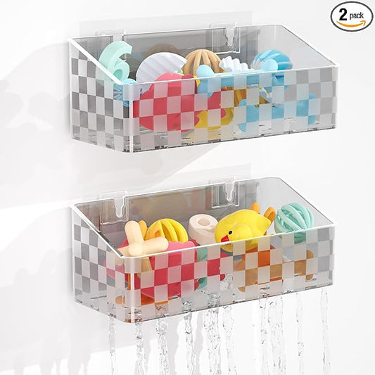 Natheeph Bath Toy Storage Holder, 2 Pack Large Capacity Bath Toy Organizer for Tub Clear Baby Bathtub Toy Storage Multi Use Shower Caddy for Bathroom, Bedroom & More (Grey)