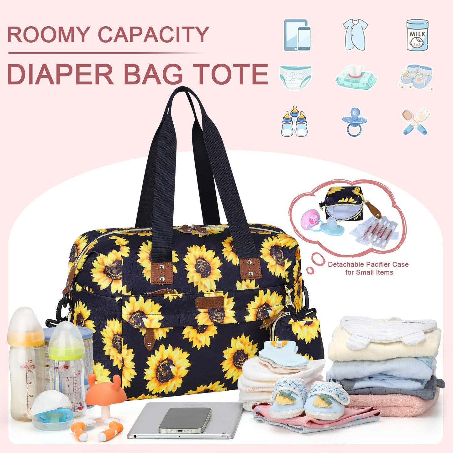 Pritent Diaper Bag Tote - Diaper Baby Bags with Pacifier Case, Shoulder Straps, Stroller Clips, Waterproof Large Mommy Maternity Travel Baby Bag for Mom and Dad, Green, Medium
