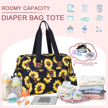 Pritent Diaper Bag Tote - Diaper Baby Bags with Pacifier Case, Shoulder Straps, Stroller Clips, Waterproof Large Mommy Maternity Travel Baby Bag for Mom and Dad, Green, Medium
