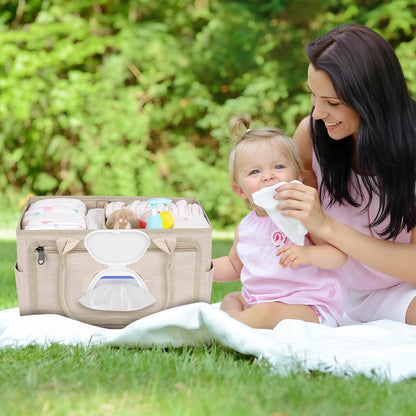 Volnamal Diaper Caddy with Wipe Dispenser One-Handed Access, Premium Diaper Organizer, Portable Car Organizer Nursery Basket for Newborn Essentials, Baby Registry Must Haves for Boys & Girls,Grey