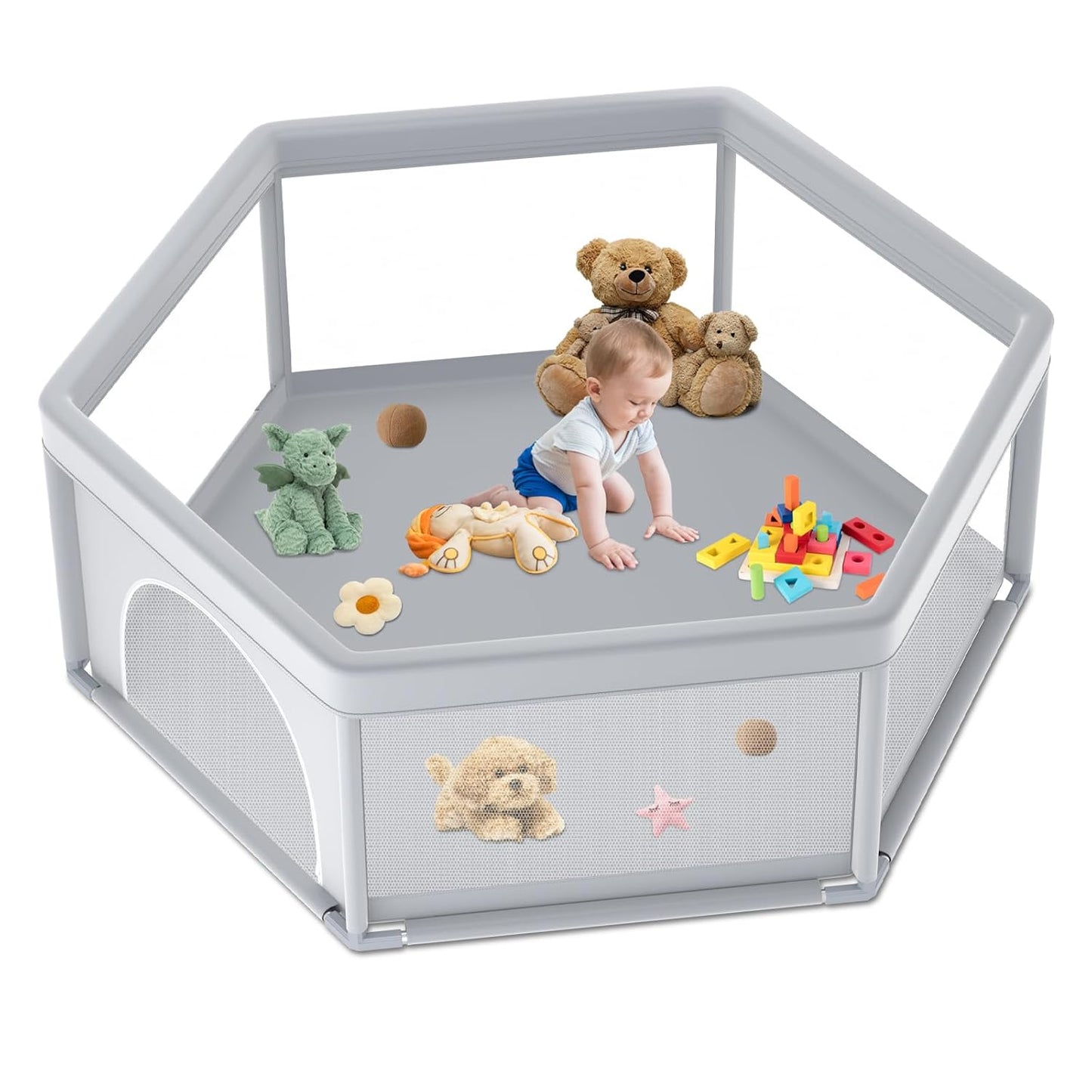 Large Baby Playpen for Babies and Toddlers, Playpen 74×50, Large Baby Play Yards Indoor & Outdoor, Sturdy Safety Baby Play Pen with Soft Breathable Mesh, Toddlers Activity Center with Anti-Slip Base