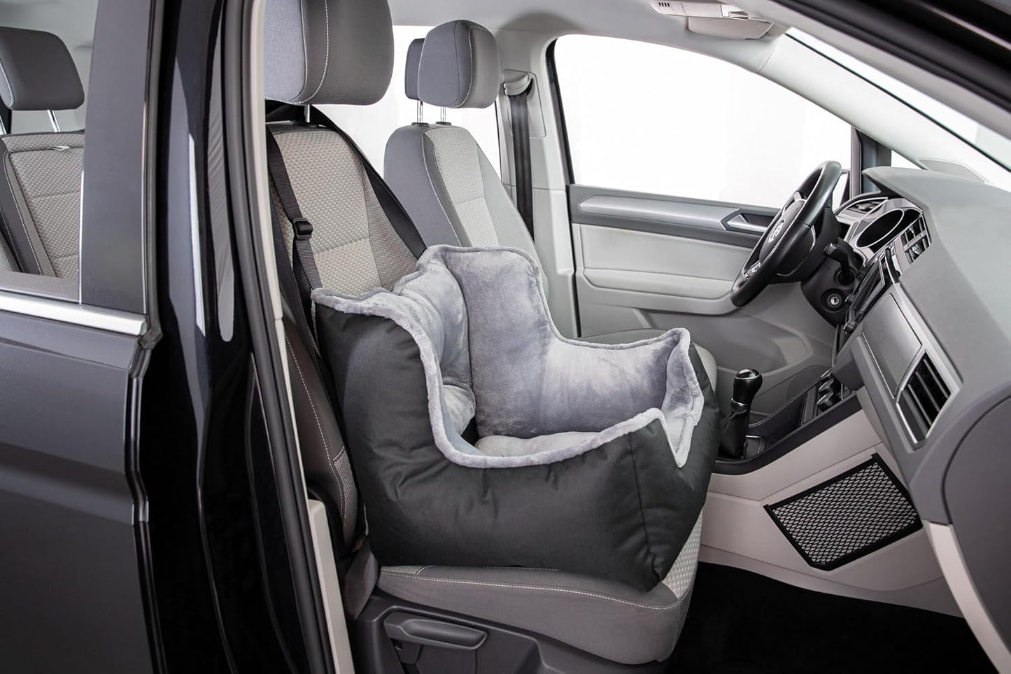 Trixie Convertible Lite Dog Car Seat 19.7 x 14.6 x 15.7 in – Cozy Booster with Safety Tether, Seat-Belt Straps & Side Pockets – Raised Travel Bed with Washable Cushion