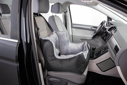 Trixie Convertible Lite Dog Car Seat 19.7 x 14.6 x 15.7 in – Cozy Booster with Safety Tether, Seat-Belt Straps & Side Pockets – Raised Travel Bed with Washable Cushion