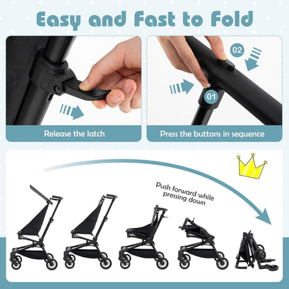 HONEY JOY Lightweight Baby Stroller, Travel for Airplane, Compact Easy One-Hand Fold with Canopy, All-Terrain Wheels, Storage Basket for Infant & Toddler