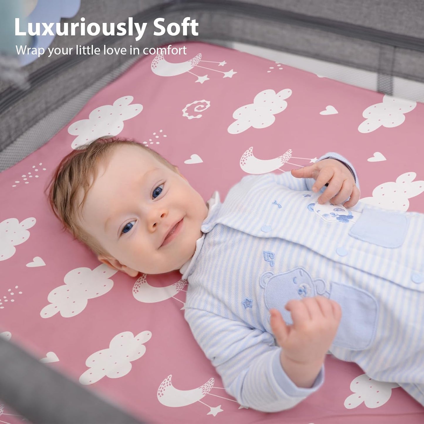Baby Bedside Bassinet Sheets Girl, 33”x20” Compatible with Baby Delight Dream On Me & Most Rectangle Bedside Sleeper Bassinet Mattress, Super Soft Microfiber Pink Butterfly Flower