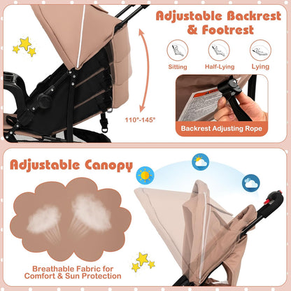 HONEY JOY Lightweight Stroller, Compact Travel Stroller for Airplane, Toddler Fold Pushchair w/Adjustable Canopy & Backrest, Storage Basket, Umbrella Stroller for Infants (Gray)