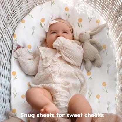 Baby Bedside Bassinet Sheets Girl, 33”x20” Compatible with Baby Delight Dream On Me & Most Rectangle Bedside Sleeper Bassinet Mattress, Super Soft Microfiber Pink Butterfly Flower