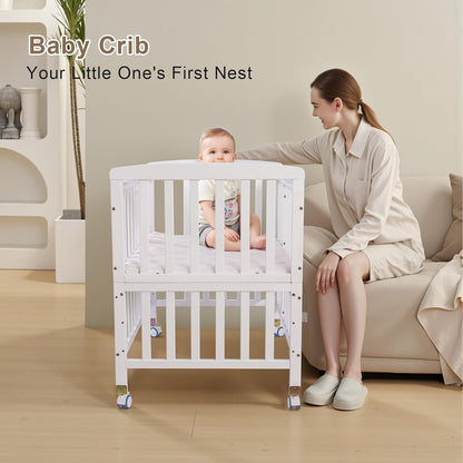 Flwrgirl Baby Bassinets Bedside Sleeper - Portable Pine Wood Bedside Bassinet with Mattress,3 Heights Small Mini Crib,Baby Crib for Newborns,Unpainted | Pine Wood Bassinet, Mattress Included, 3-IN-1 Convertible, Adjustable Height, Locking Wheels, Portalbe