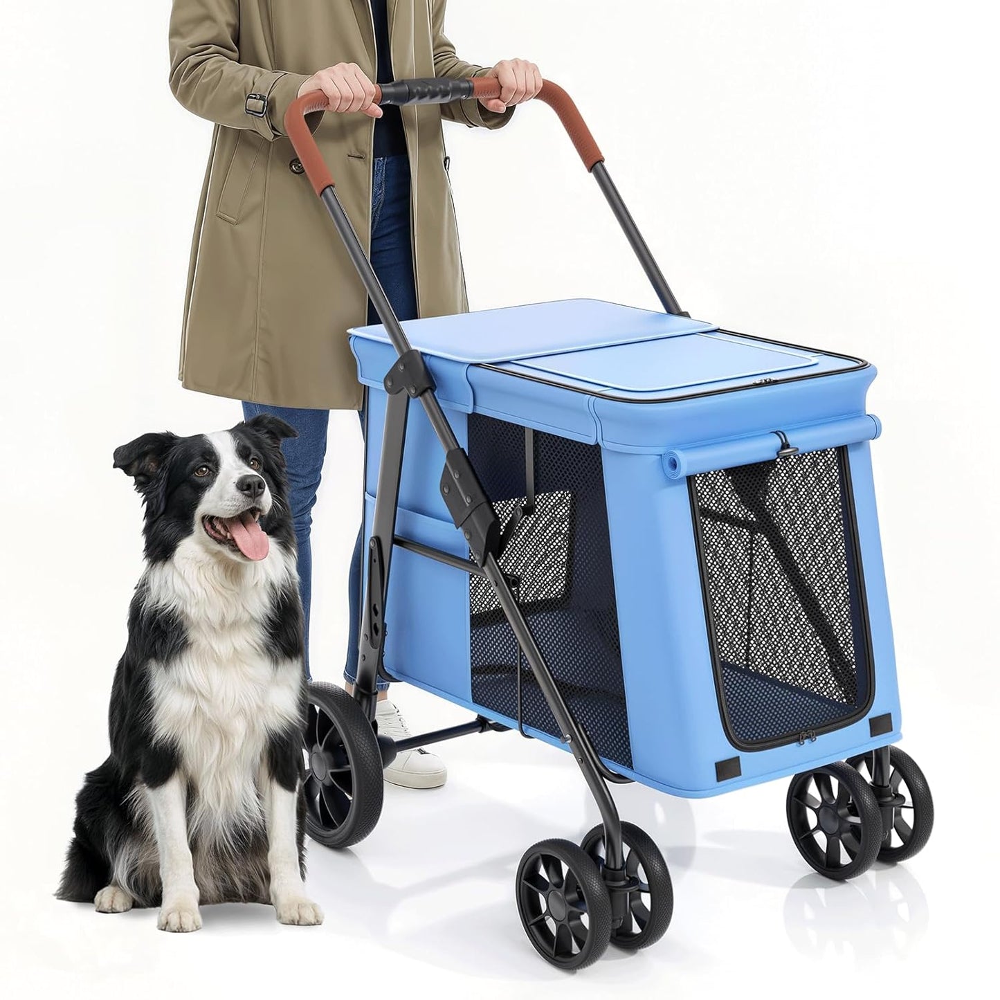 MoNiBloom Large Pet Stroller with Anti-Slip Ramp, Heavy Duty Dog Stroller Up to 99lb, Safe & Gentle Mobility Aid, All-Terrain Wheels, Idea for Injured, Disabled, & Senior Dog