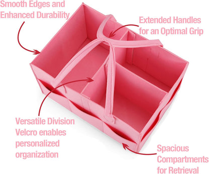 PandaEar Baby Diaper Caddy Organizer, Portable Diaper Holder Organizer Nursery Storage Basket for Wipes & baby stuff, Collapsible Baby Organizer with Divided Design (Light Pink)