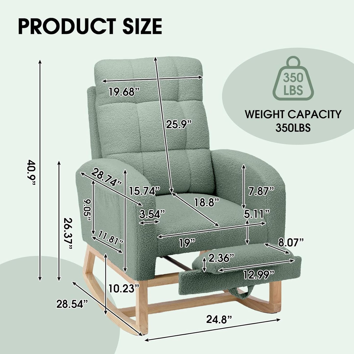 NIOIIKIT Modern Nursery Rocking Chair, Teddy Upholstered Rocking Chair with Footrest, Comfortable Rocker Recliner with Side Pocket, Rocker Glider for Living Room, Bedroom, Nursing Room (Apricot)