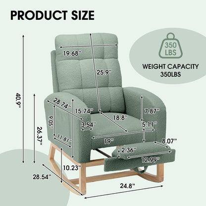 NIOIIKIT Modern Nursery Rocking Chair, Teddy Upholstered Rocking Chair with Footrest, Comfortable Rocker Recliner with Side Pocket, Rocker Glider for Living Room, Bedroom, Nursing Room (Apricot)