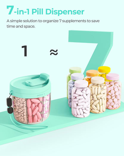 AMOOS Cute Pill Dispenser with 7 Compartments, Pill Bottle Organizer with Anti-Mix Design, Portable Pill Organizer for Travel with Wide Mouth for Easy Access, BPA-Free Patented Pill Container, Pink