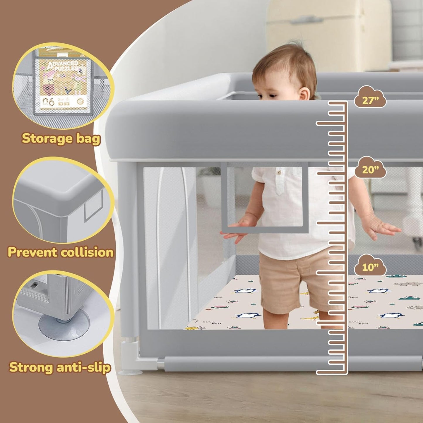 besuhot Large Baby Playpen 79x79 Inch, Playpens for Babies and Toddlers, Indoor & Outdoor Extra Large Kids Activity Center, Baby Play Yard with Zipper Gates.