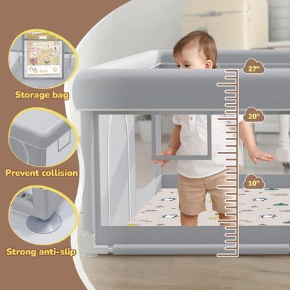 besuhot Large Baby Playpen 79x79 Inch, Playpens for Babies and Toddlers, Indoor & Outdoor Extra Large Kids Activity Center, Baby Play Yard with Zipper Gates.