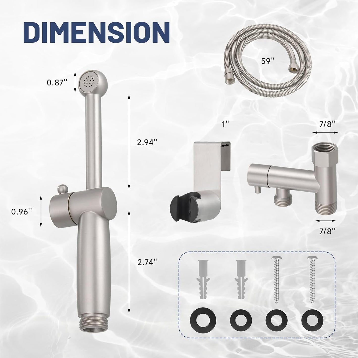 Chrome Handheld Bidet Sprayer for Toilet with Bidet Hose Brass Cloth Diaper Sprayer Bathroom Toilet Attachment for Feminine Wash, Wall Mount or Toilet Mount