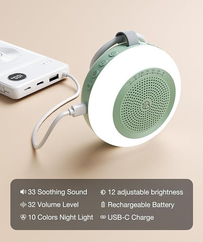 Portable Sound Machine,LEICEX White Noise Machine,33 Soothing Sound 10 Colors Night Light Sleep Machine for Baby Kids,Timer and Memory, Travel Sound Machine for Sleep Office Privacy Travel(Mint)