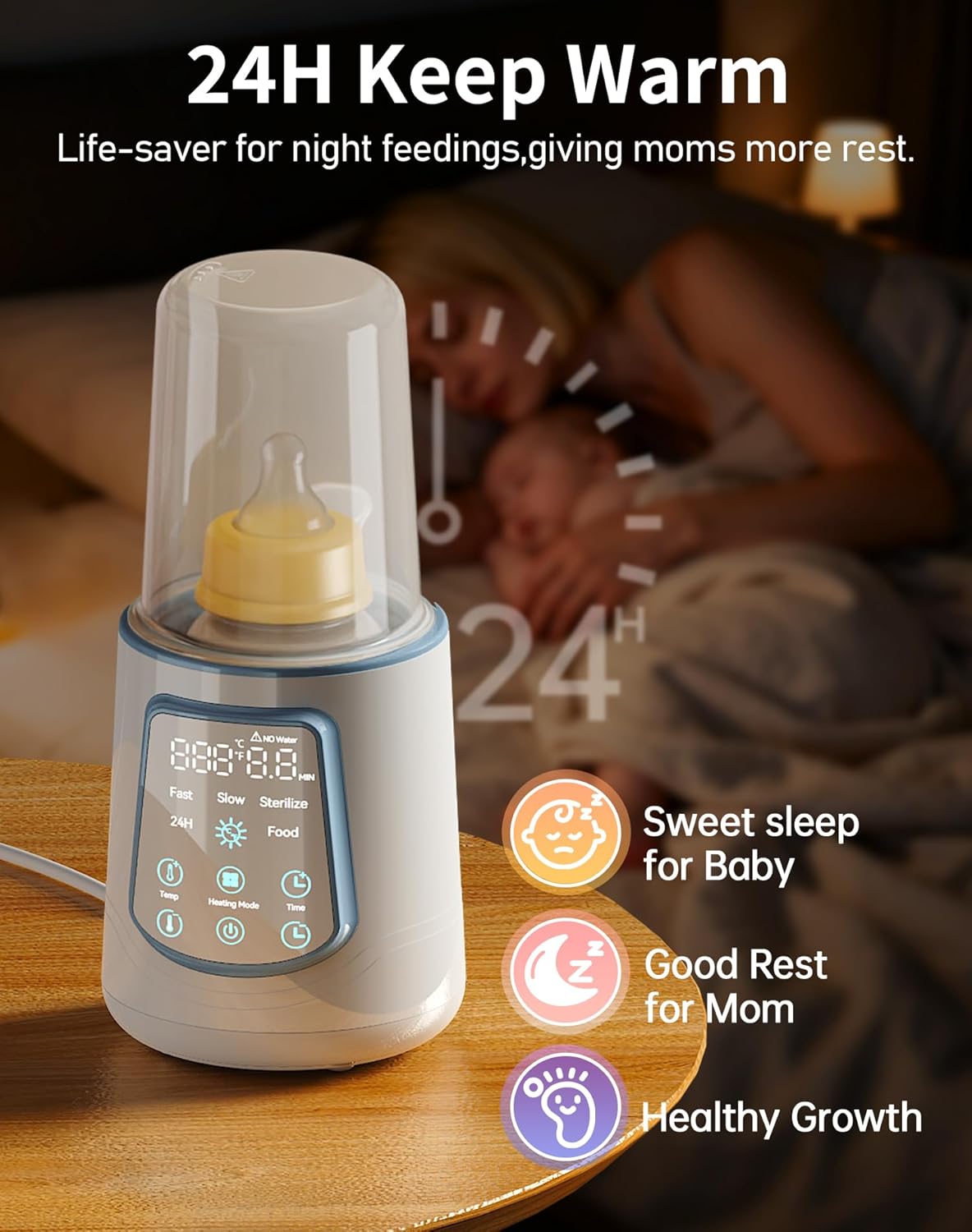 12 in 1 Fast Baby Bottle Warmer with Even Heating No Hot Spots, Night Mode, Sterili-zing, Constant Temp Milk Warmer for Breastmilk & Formula, Fits All Bottles Grey