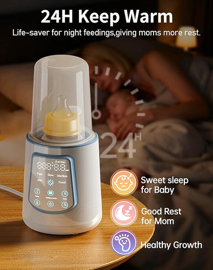 12 in 1 Fast Baby Bottle Warmer with Even Heating No Hot Spots, Night Mode, Sterili-zing,Constant Temp Milk Warmer for Breastmilk & Formula, Fits All Bottles Blue