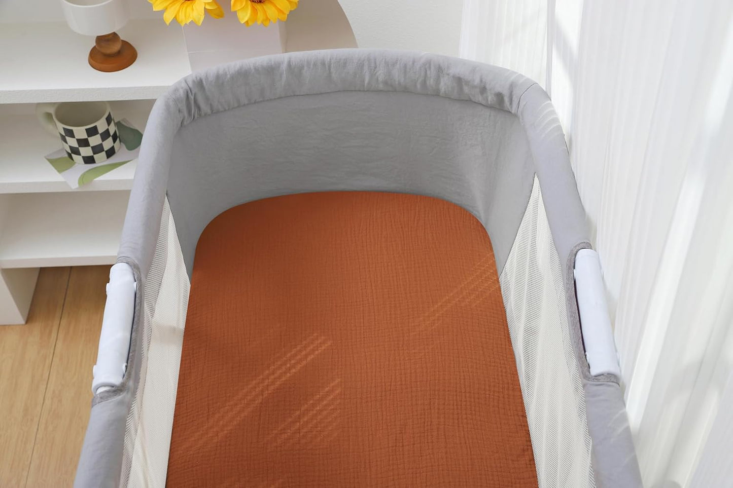Onacosht Muslin Bassinet Sheets 33" x 19" Compatible with Mika Micky, KoolaBaby (3 in 1), BabyBond, HARPPA and RICUTON Bedside Bassinet, 2 Pack for Baby Boy and Girl, Natural and Rainbow