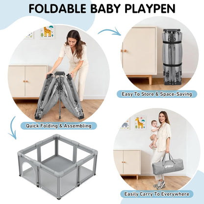 Baby Playpen Foldable Playpen for Babies and Toddlers, Large Playpens Portable Play Pen Play Yard for Kids Fence Indoor Outdoor Travel 4 Handlers 50 Balls Baby Gifts Essentials 50"X50" Dark Grey
