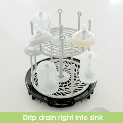 The First Years Spin Stack Bottle Drying Rack - Black - 2-Tier Rotating Countertop Drying Rack for Up to 16 Bottles - Baby Essentials for Everyday Use
