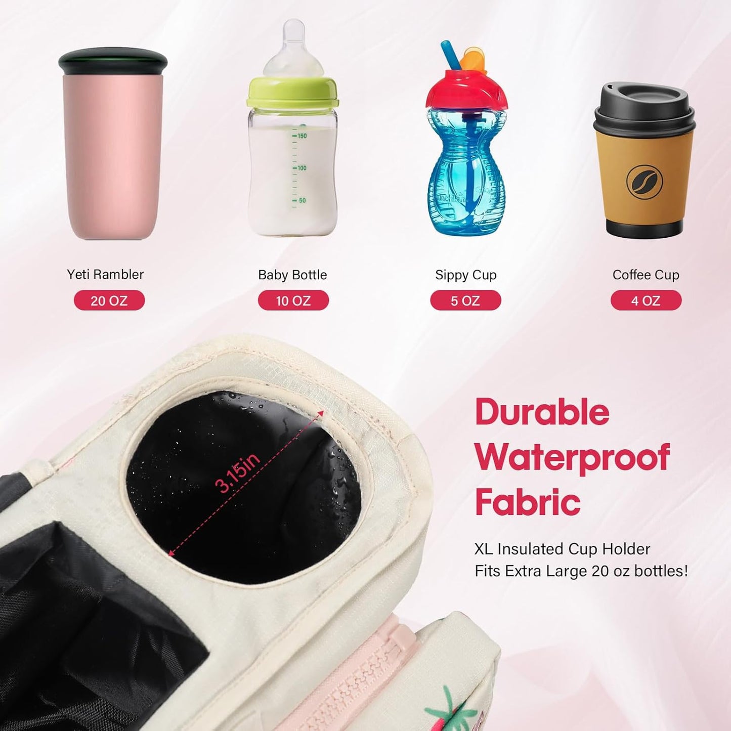 Universal Stroller Organizer with Insulated Cup Holders and Detachable Phone Bag,Stroller Caddy Fits for Stroller Accessories like Uppababy, Baby Jogger, Doona, Nuna Stroller (Green Square grid)