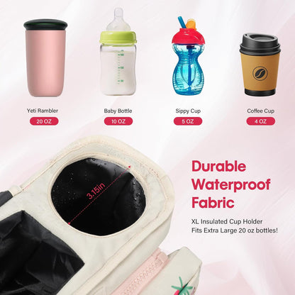 Universal Stroller Organizer with Insulated Cup Holders and Detachable Phone Bag,Stroller Caddy Fits for Stroller Accessories like Uppababy, Baby Jogger, Doona, Nuna Stroller (Green Square grid)