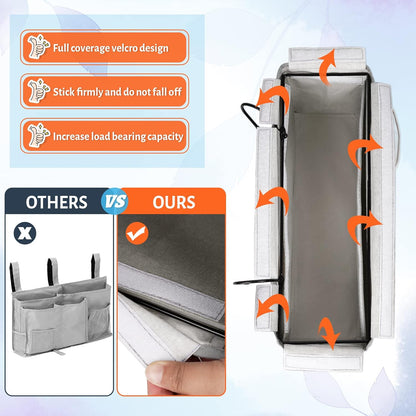 Loghot Bedside Caddy/Bedside Storage Bag Hanging Organizer for Bunk and Hospital Beds,Dorm Rooms Bed Rails,Can be Placed Glasses,Books,Mobile Phones,Keys (White)