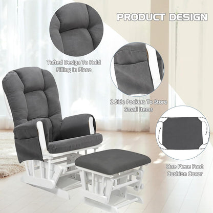 BECHAEO 5PCS Suede Glider Rocker Replacement Cushions with Ottoman Cover Thicken Soft Rocking Chair Cushion Set for Indoor Nursery Glider Rocking Chair, Blue
