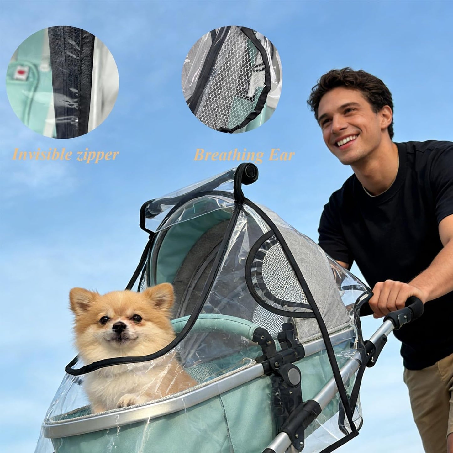 Unisize Pet Stroller Rain Cover - Foldable Clear Protection for Snow, Wind & Rain, Suitable for Most Models