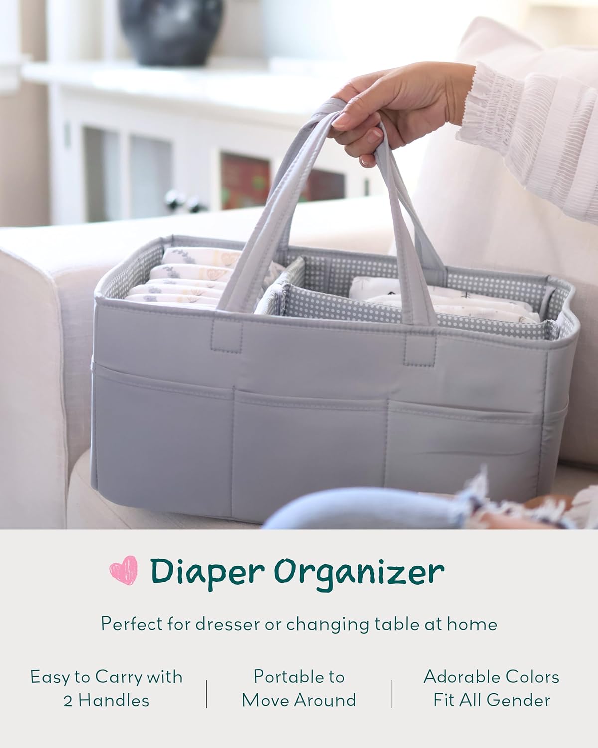 Lily Miles Baby Diaper Caddy Organizer - Large Tote Bag for Newborn essentials Boy or Girl - Baby Shower Basket - Nursery Must Haves - Registry Favorites - Newborn Caddie Car Organizer