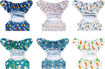 ALVABABY 6pcs Cloth Diaper Covers &1 Wet Dry Bag, Washable Reusable Cloth Nappy Shell for Prefold with Multi-Functional Bag, Flat or Fitted Diaper Inserts 6NKZ06