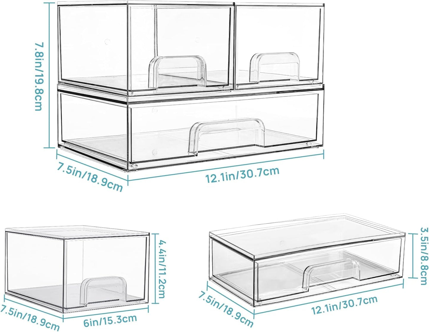 Vtopmart Stackable Storage Drawers Set of 5, Clear Plastic Organizer Bins for Baby Bottle, Beauty Supplies Storage, Ideal for Kichen Countertop, Vanity, Bathroom, Cabinet, Pantry Organization