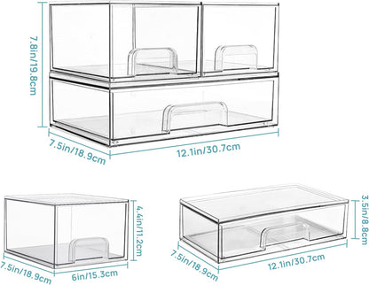 Vtopmart Stackable Storage Drawers Set of 5, Clear Plastic Organizer Bins for Baby Bottle, Beauty Supplies Storage, Ideal for Kichen Countertop, Vanity, Bathroom, Cabinet, Pantry Organization